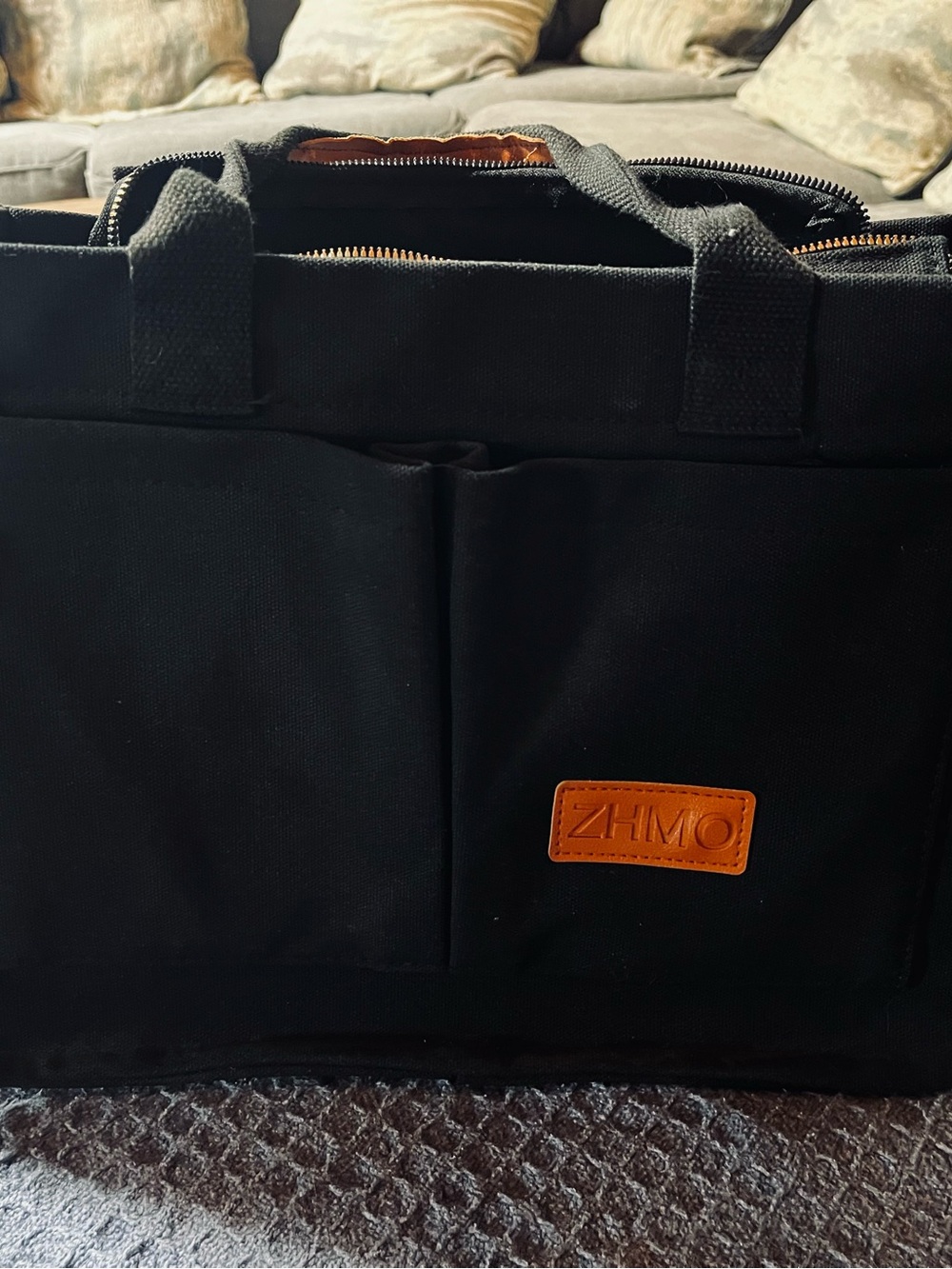 Black Canvas Tote with Tan Accent - Women Bags Totes
